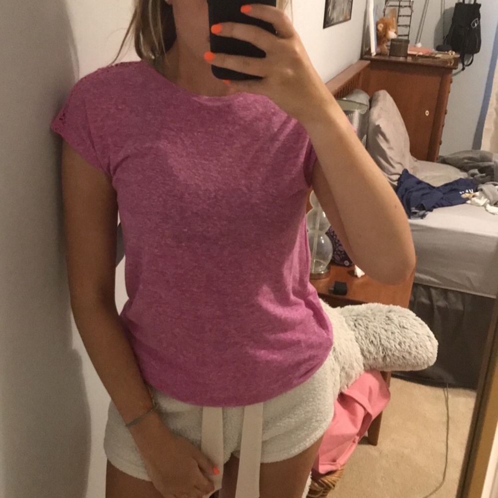 Magenta Blouse with crochet detailing on shoulders